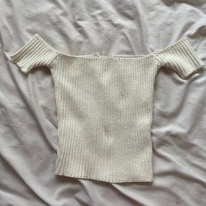 ARE YOU AM I white off the shoulder crop top